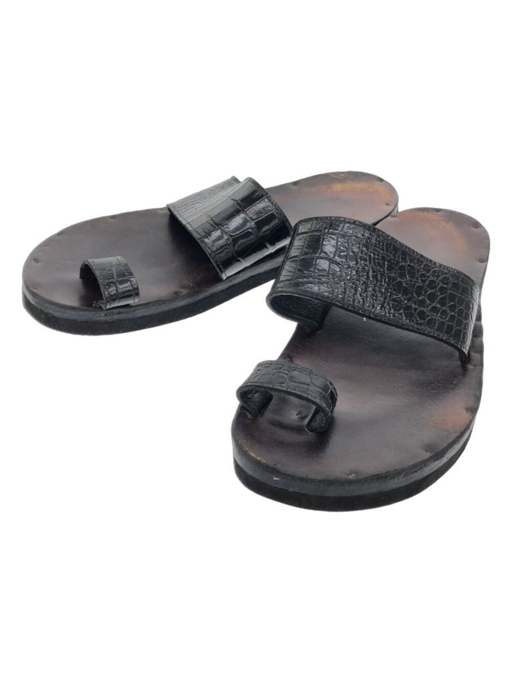 Jutta Neumann Edifice Custom Croco Embossed Sandals Black Brown